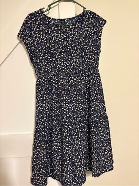 Navy Blue Floral Tiered Dress